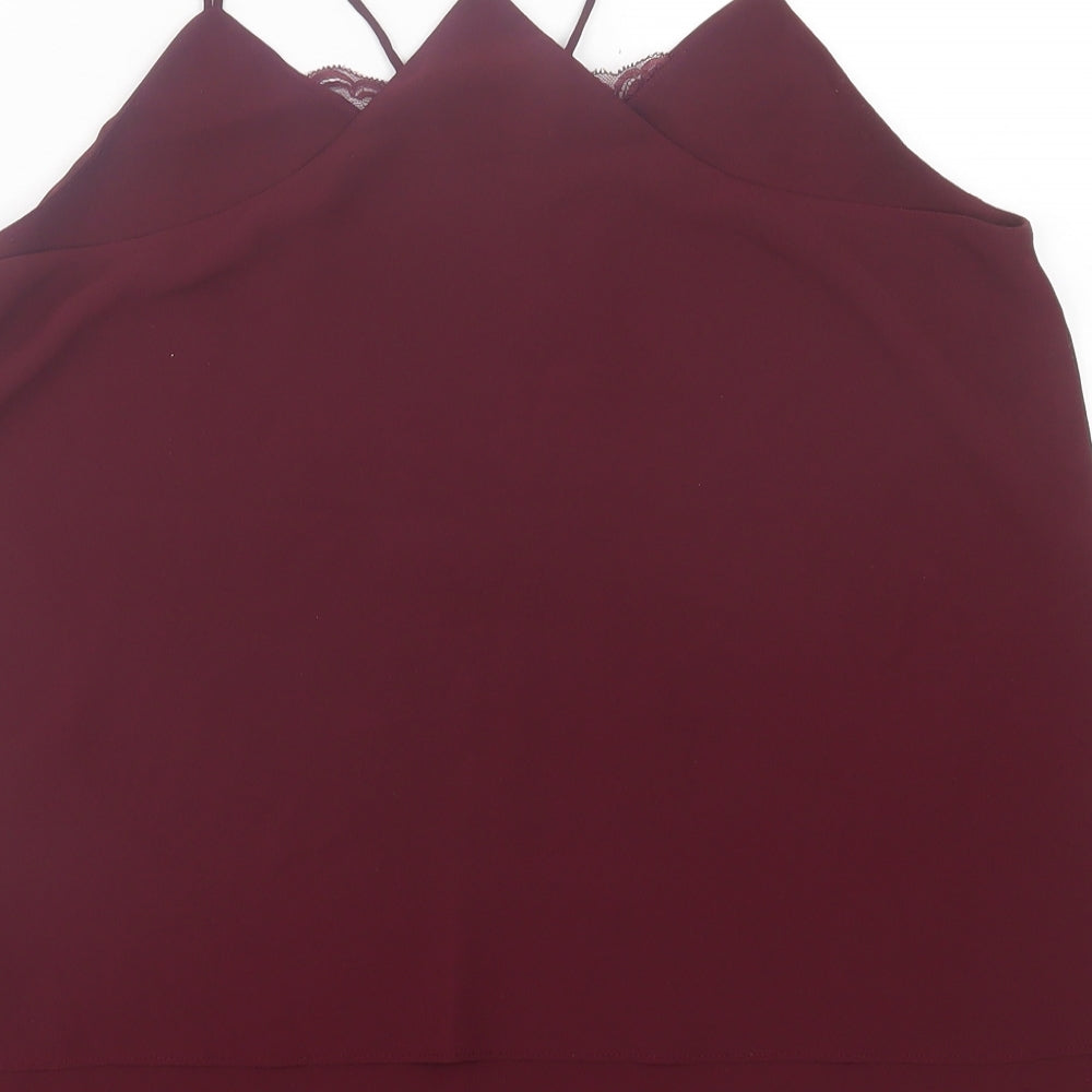 New Look Womens Red  Polyester Basic Tank Size 12 V-Neck