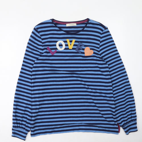 Oasis Womens Blue Striped Viscose Basic T-Shirt Size S Round Neck