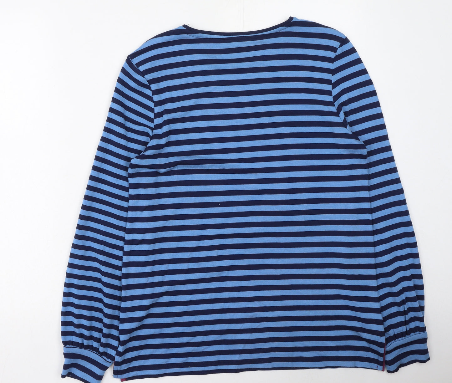 Oasis Womens Blue Striped Viscose Basic T-Shirt Size S Round Neck