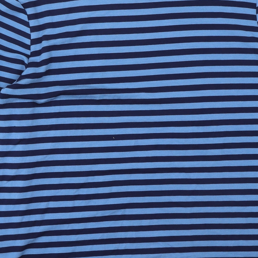 Oasis Womens Blue Striped Viscose Basic T-Shirt Size S Round Neck