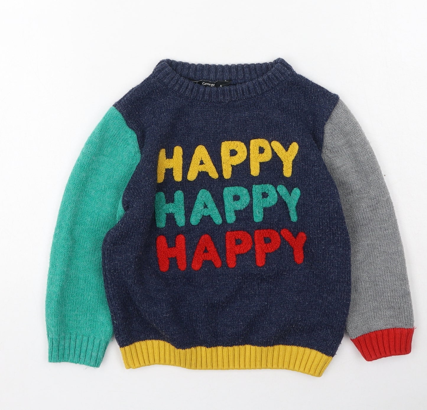 George  Boys Multicoloured Round Neck  Acrylic Pullover Jumper Size 3-4 Years
