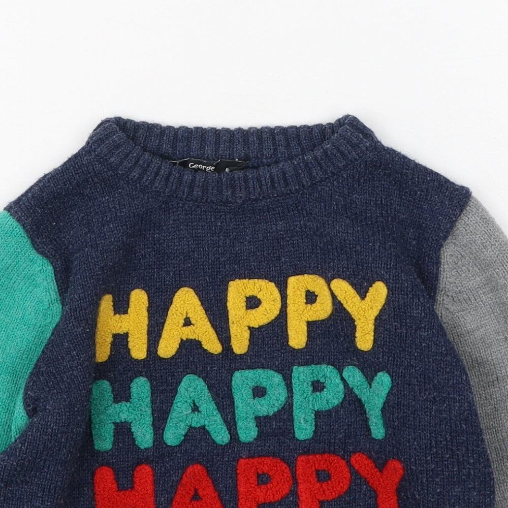 George  Boys Multicoloured Round Neck  Acrylic Pullover Jumper Size 3-4 Years
