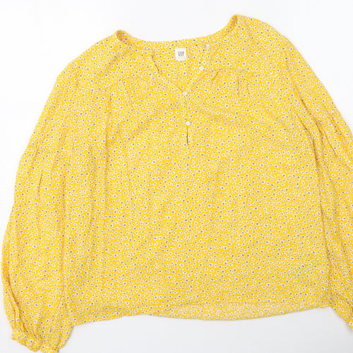 Gap  Womens Yellow Floral Modacrylic Basic Blouse Size XS V-Neck
