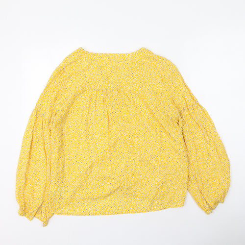 Gap  Womens Yellow Floral Modacrylic Basic Blouse Size XS V-Neck