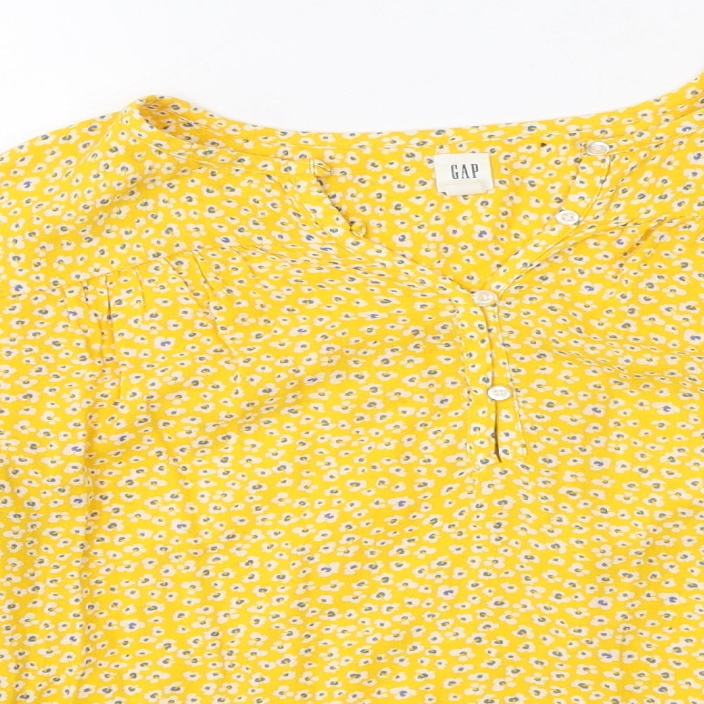 Gap  Womens Yellow Floral Modacrylic Basic Blouse Size XS V-Neck