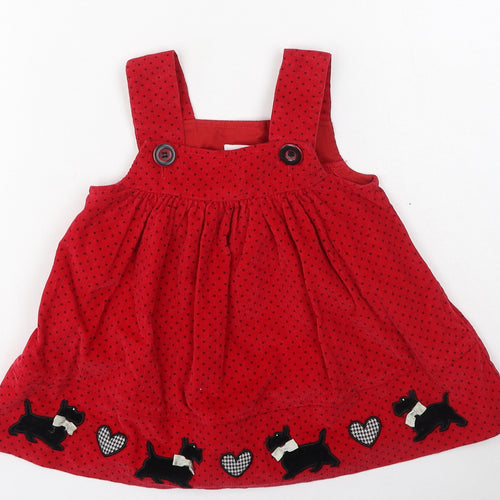 Samara Girls Red Spotted Cotton Pinafore/Dungaree Dress  Size S  Square Neck