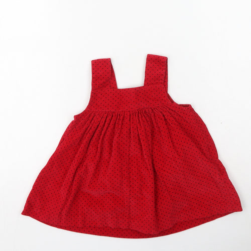 Samara Girls Red Spotted Cotton Pinafore/Dungaree Dress  Size S  Square Neck