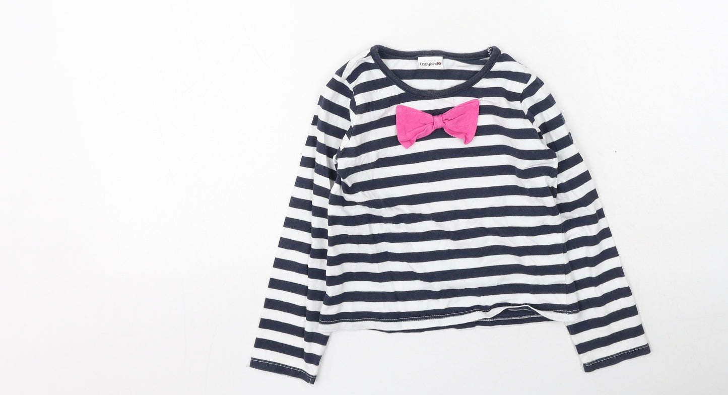 Ladybird Girls Blue Striped Cotton Basic Casual Size 4-5 Years Round Neck