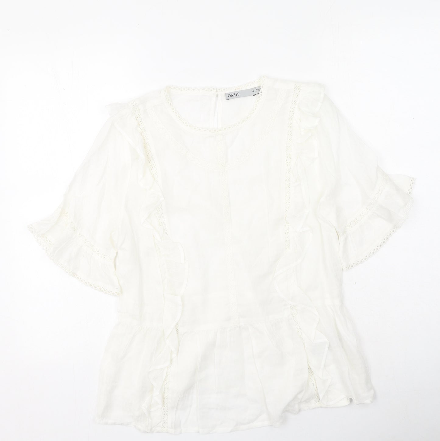 Oasis Womens Ivory  Modacrylic Basic T-Shirt Size 12 Round Neck