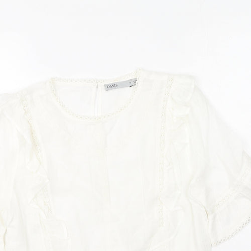 Oasis Womens Ivory  Modacrylic Basic T-Shirt Size 12 Round Neck