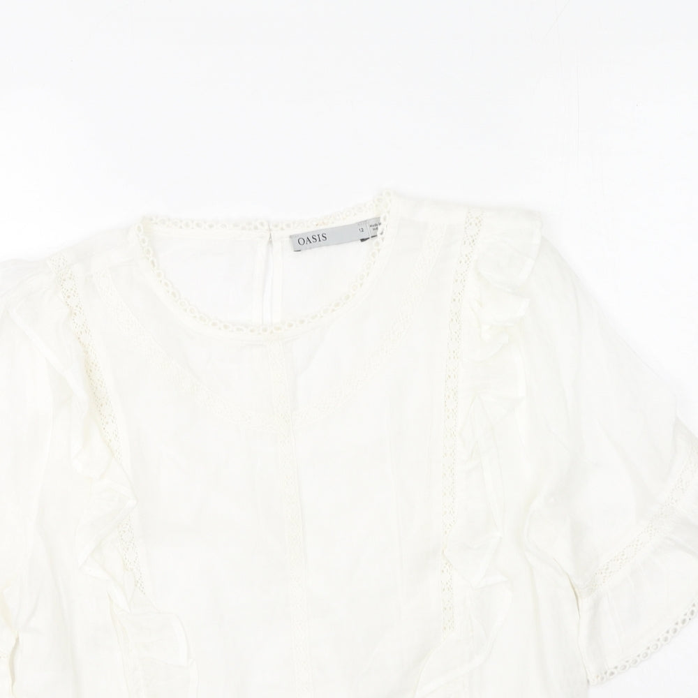 Oasis Womens Ivory  Modacrylic Basic T-Shirt Size 12 Round Neck