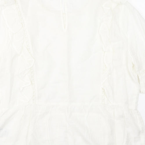 Oasis Womens Ivory  Modacrylic Basic T-Shirt Size 12 Round Neck
