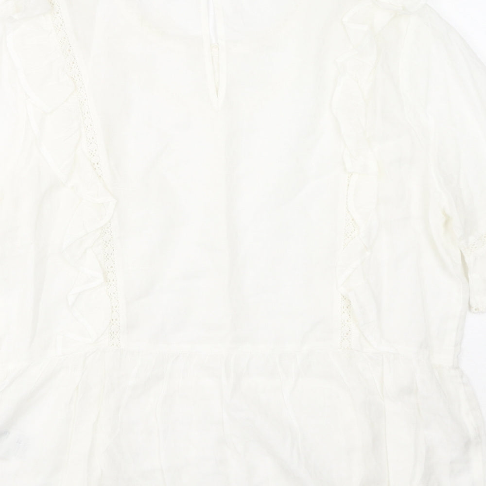 Oasis Womens Ivory  Modacrylic Basic T-Shirt Size 12 Round Neck