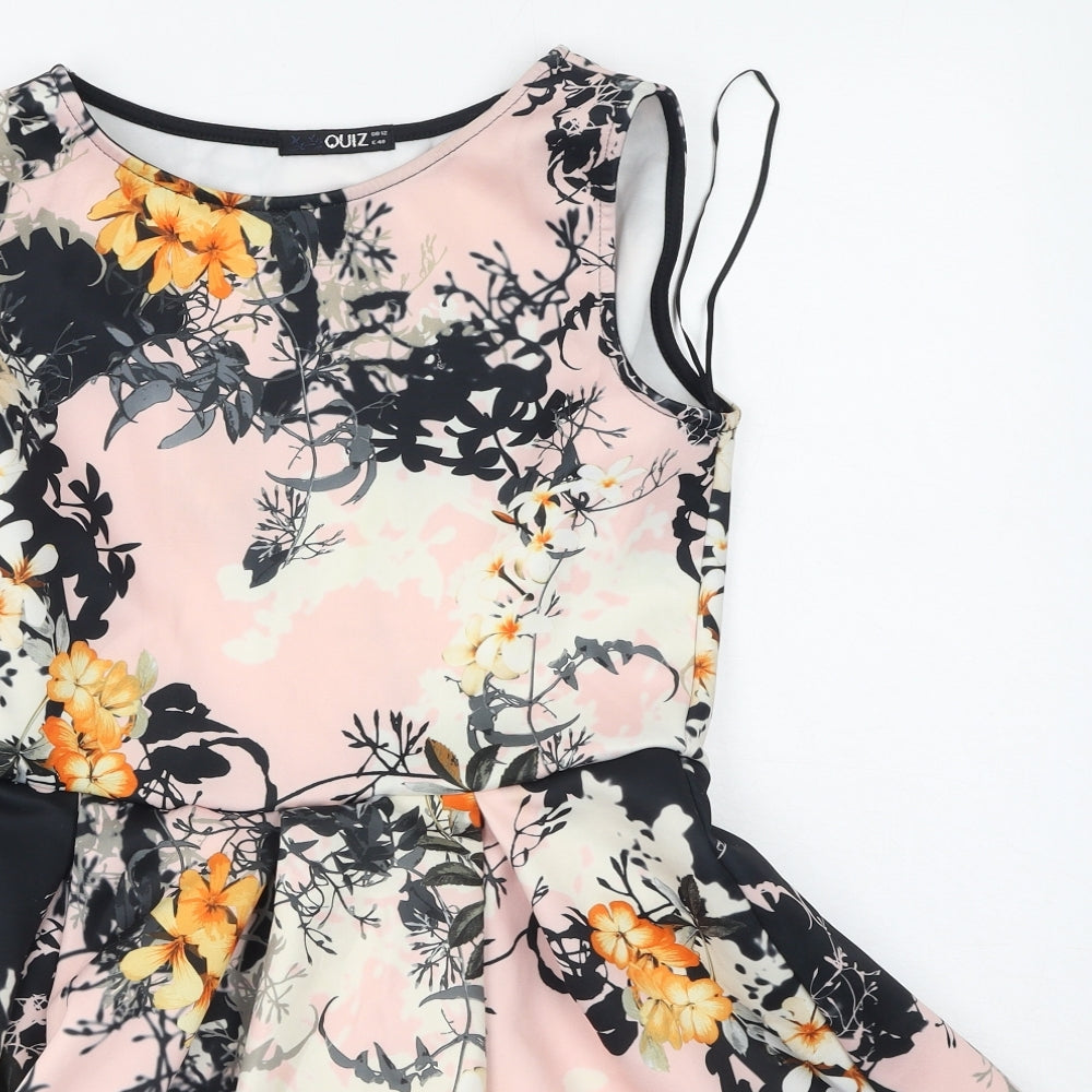 Quiz Womens Multicoloured Floral Polyester Fit & Flare  Size 12  Round Neck