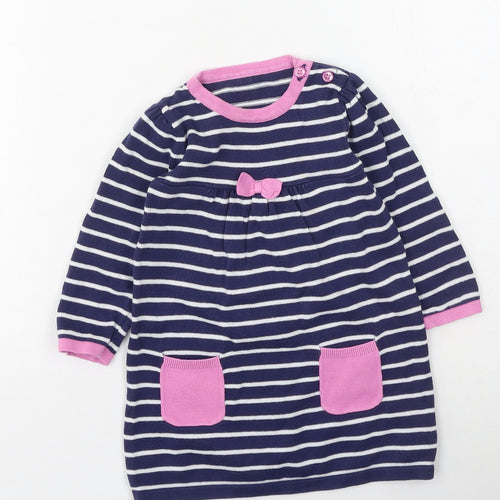George  Girls Blue Striped Cotton Jacket Dress  Size 9-12 Months  Round Neck