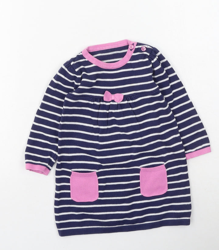 George  Girls Blue Striped Cotton Jacket Dress  Size 9-12 Months  Round Neck