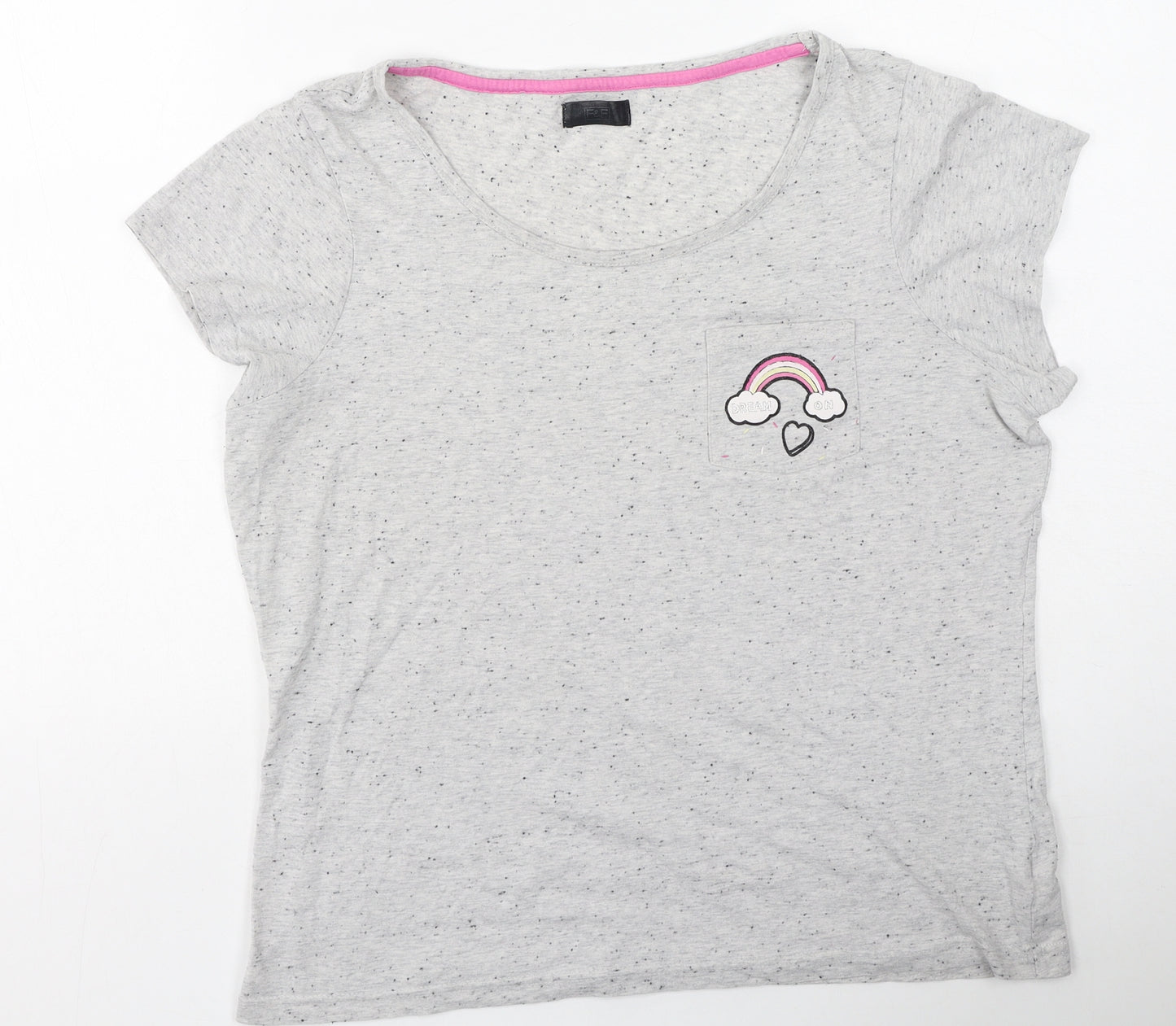 F&F Womens Grey  Cotton Basic T-Shirt Size 8 V-Neck