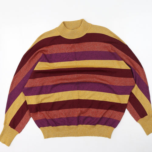 Marks and Spencer Womens Multicoloured High Neck Striped Viscose Pullover Jumper Size M