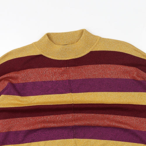 Marks and Spencer Womens Multicoloured High Neck Striped Viscose Pullover Jumper Size M