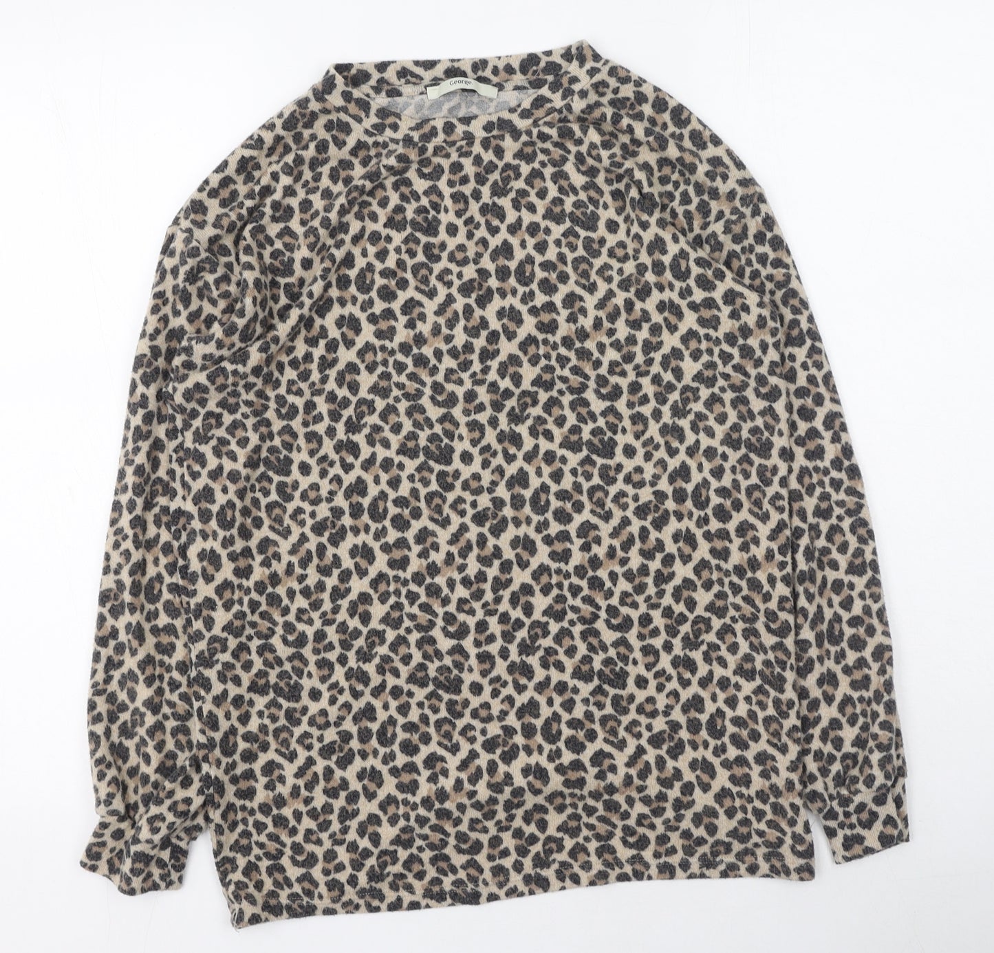 George  Womens Brown Round Neck Animal Print Viscose Pullover Jumper Size S