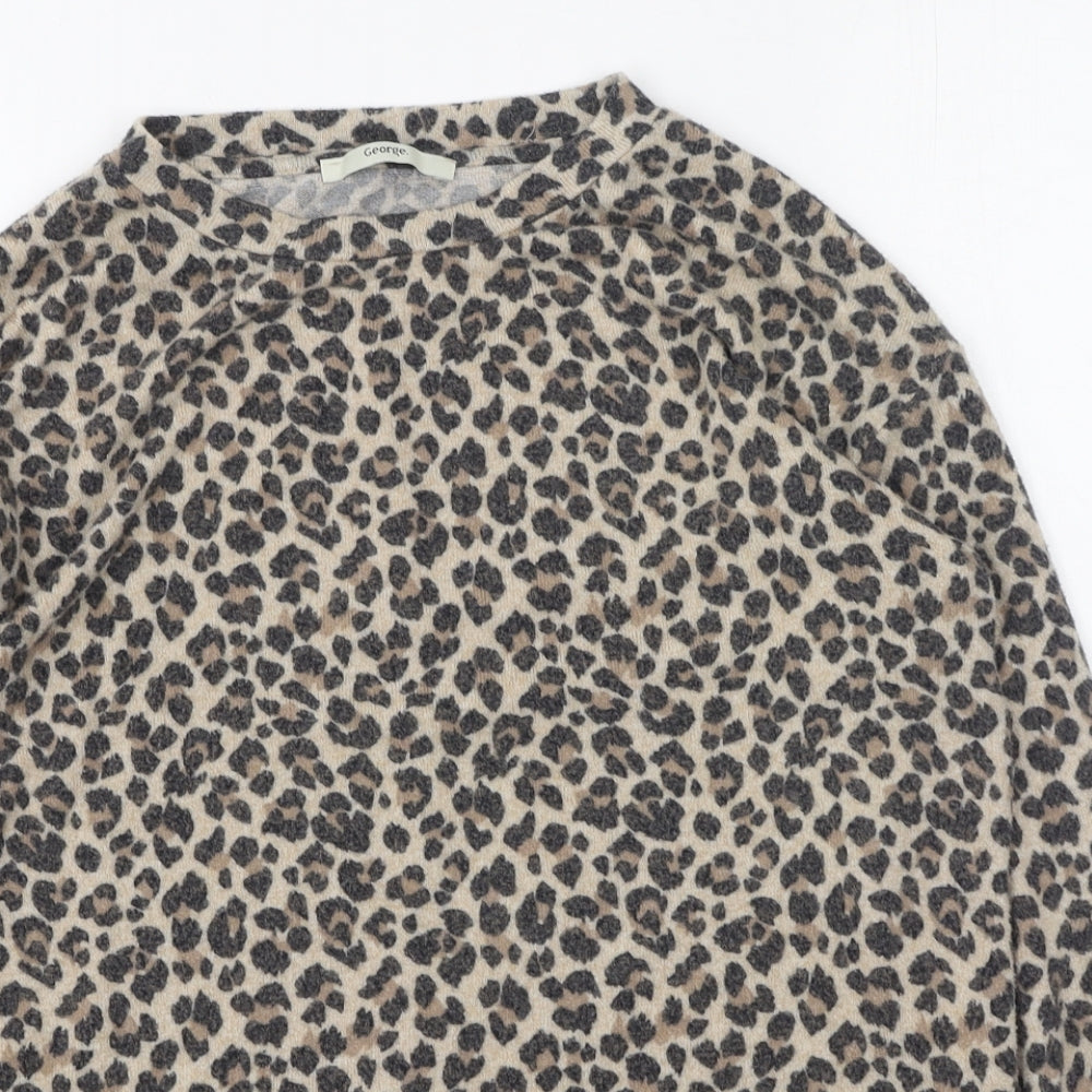 George  Womens Brown Round Neck Animal Print Viscose Pullover Jumper Size S