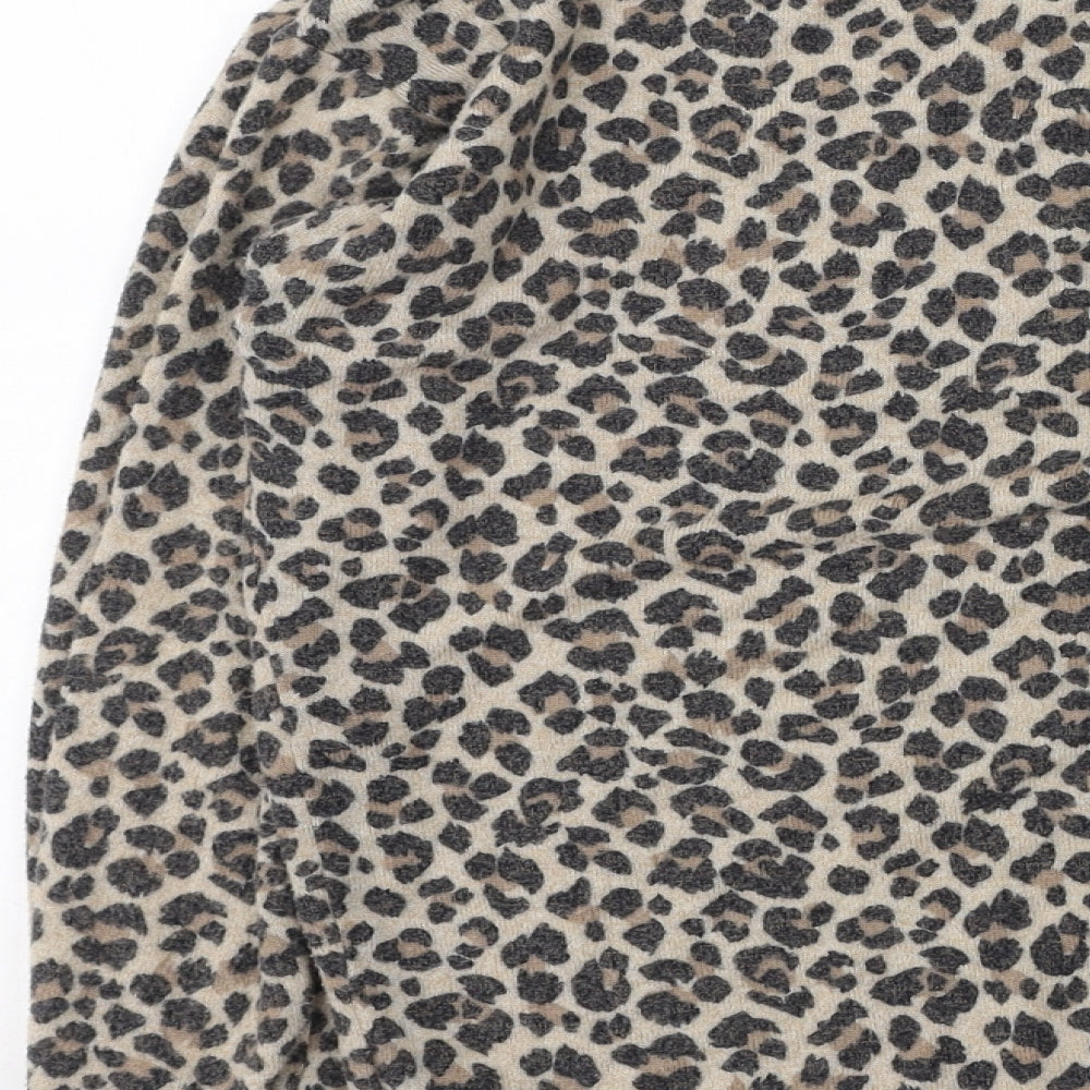 George  Womens Brown Round Neck Animal Print Viscose Pullover Jumper Size S