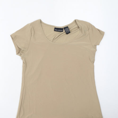 Nina Leonard Womens Brown  Polyester Basic T-Shirt Size M Round Neck
