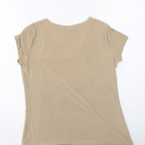 Nina Leonard Womens Brown  Polyester Basic T-Shirt Size M Round Neck