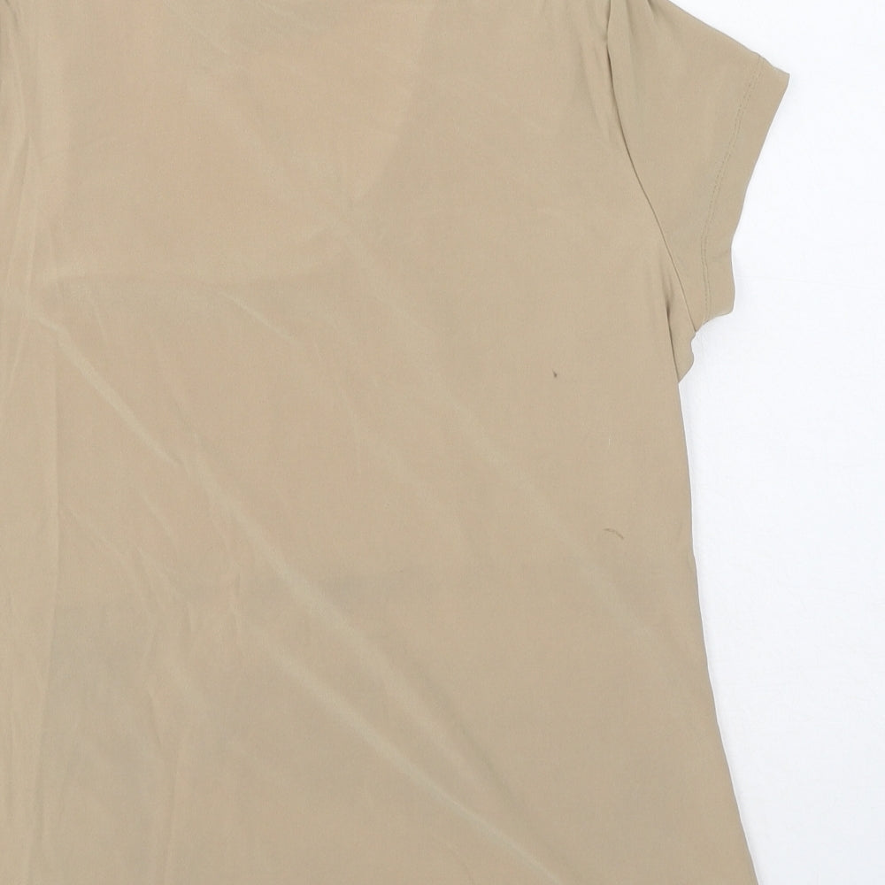 Nina Leonard Womens Brown  Polyester Basic T-Shirt Size M Round Neck