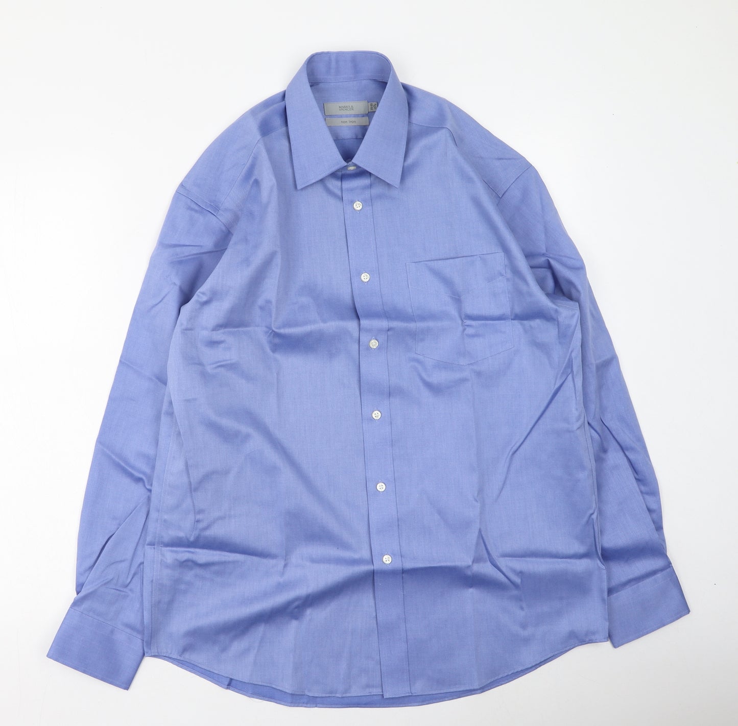 Marks and Spencer Mens Blue  Cotton  Button-Up Size 39 Collared