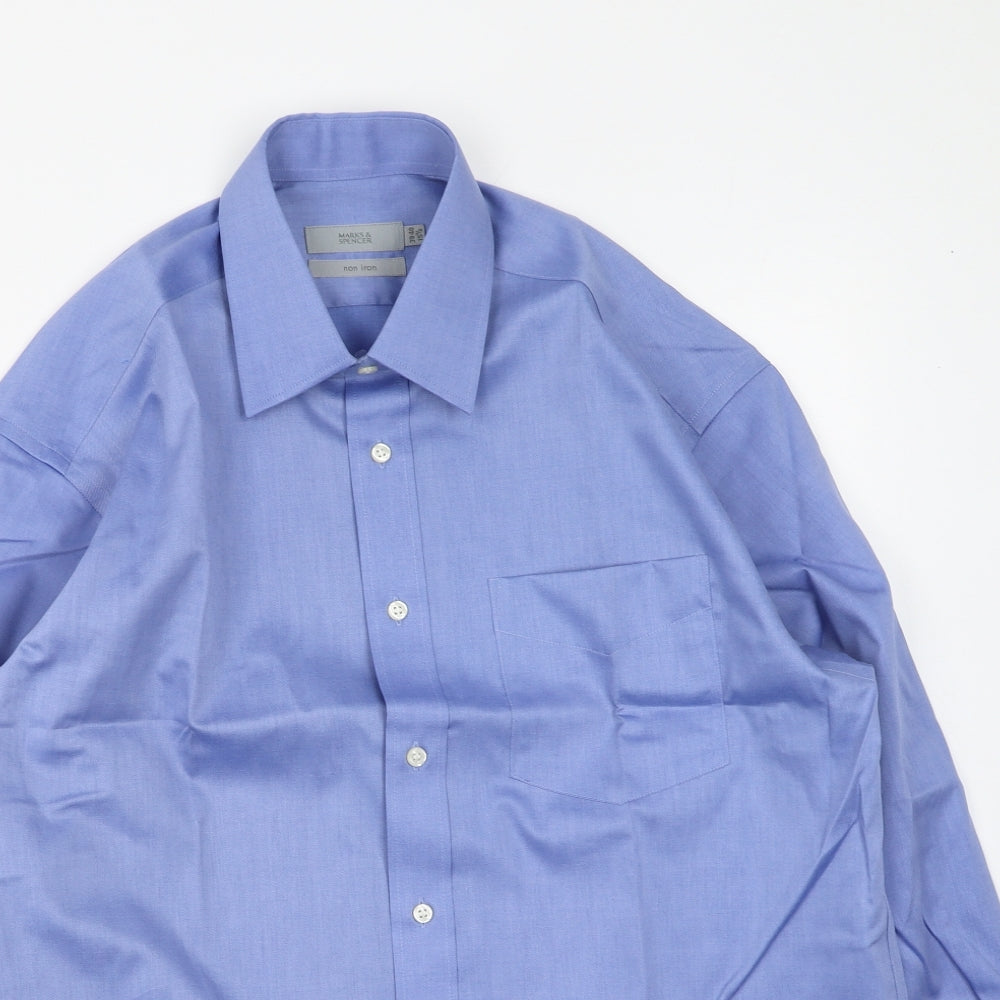 Marks and Spencer Mens Blue  Cotton  Button-Up Size 39 Collared