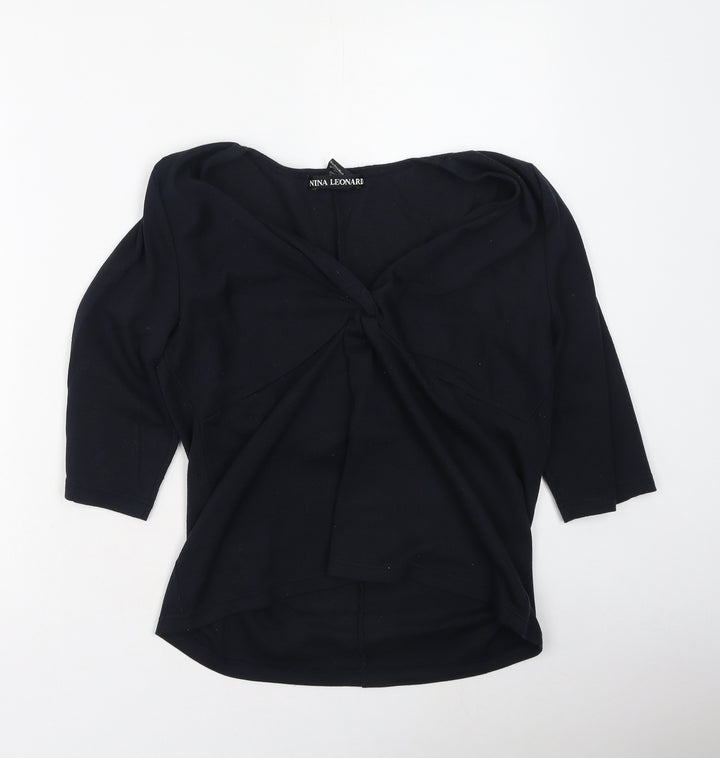 Nina Leonard Womens Blue V-Neck  Acrylic Pullover Jumper Size M