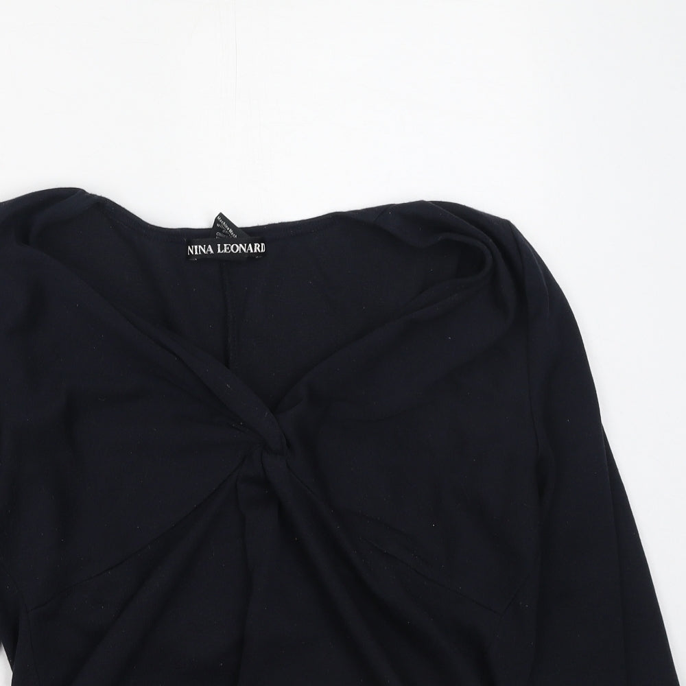 Nina Leonard Womens Blue V-Neck  Acrylic Pullover Jumper Size M