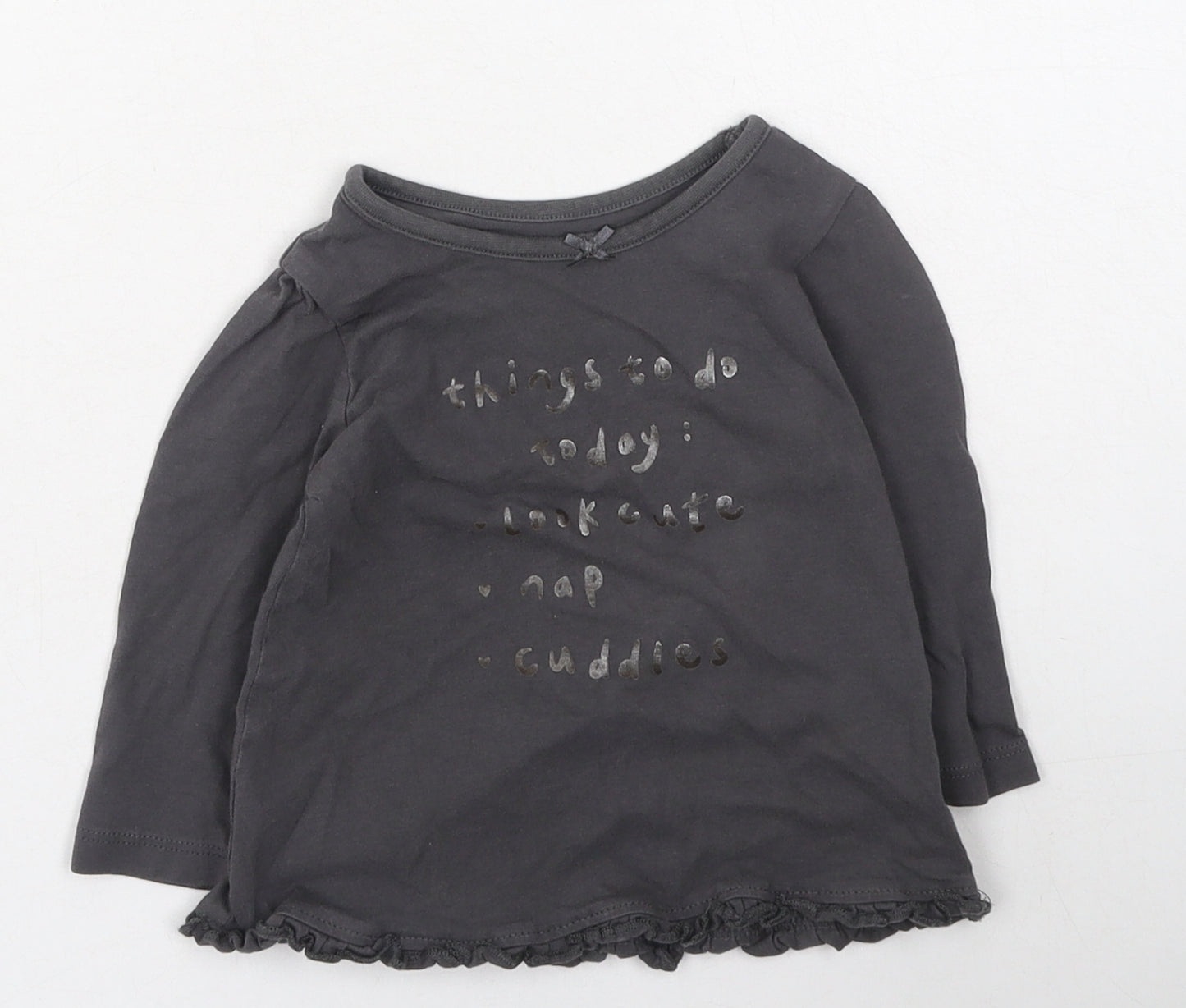 George  Boys Grey  Cotton Basic Casual Size 6-9 Months Round Neck