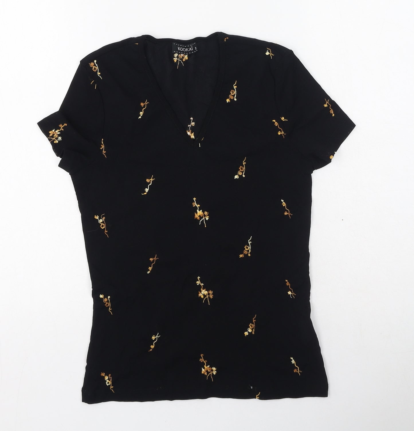 Kookai Womens Black  Polyamide Basic T-Shirt Size 2 V-Neck