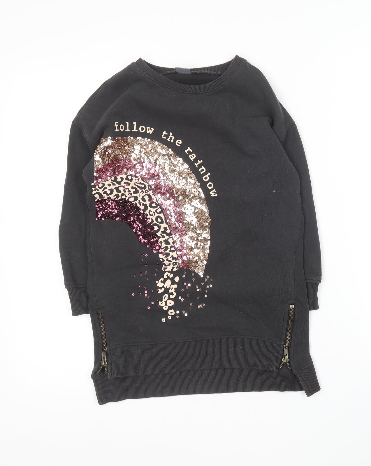 NEXT Girls Grey Round Neck  Cotton Pullover Jumper Size 6 Years   - Rainbow
