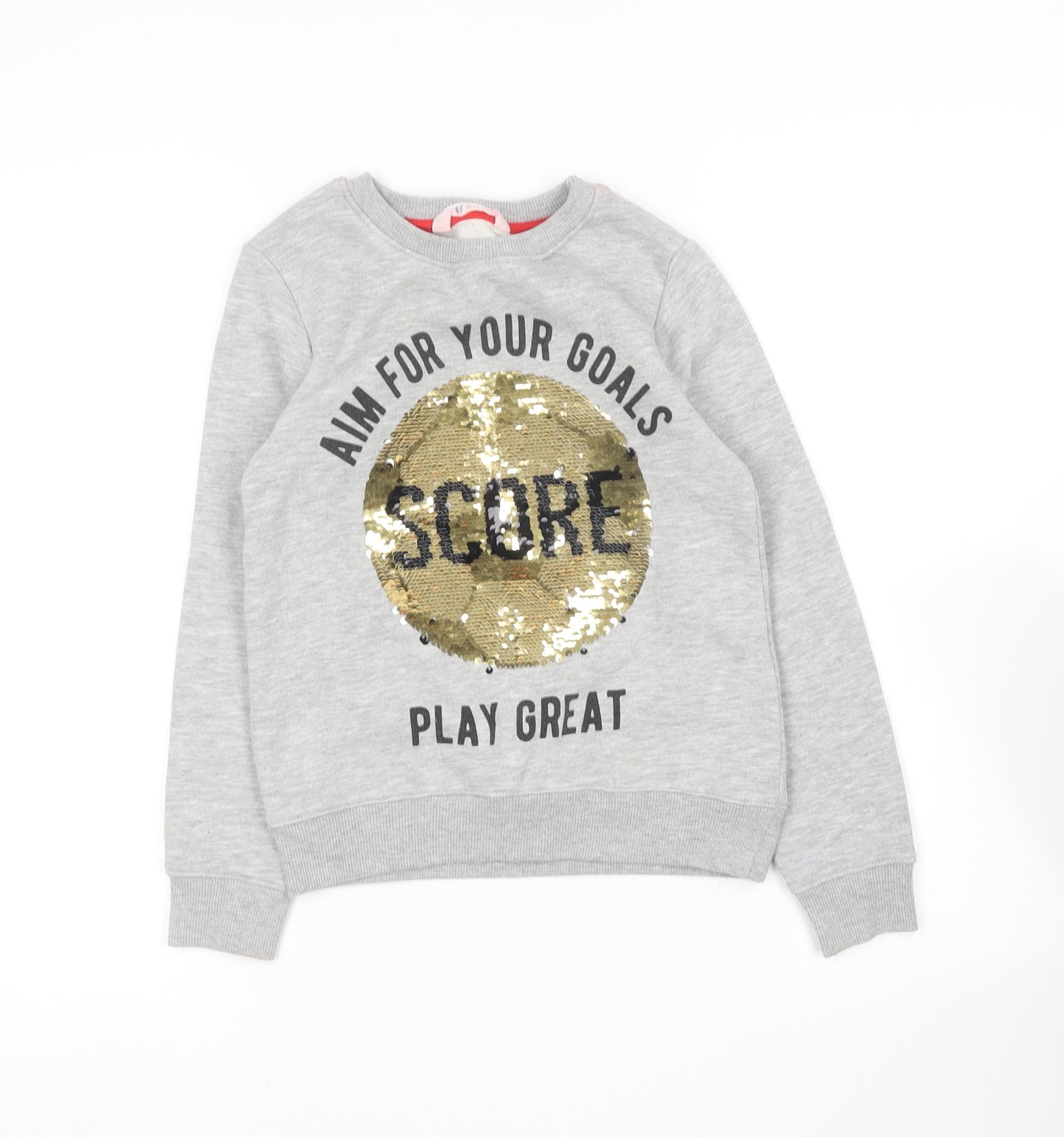 H&M Girls Grey Round Neck  Cotton Pullover Jumper Size 6-7 Years   - Football
