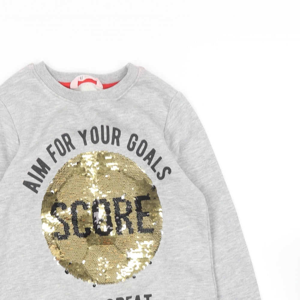 H&M Girls Grey Round Neck  Cotton Pullover Jumper Size 6-7 Years   - Football