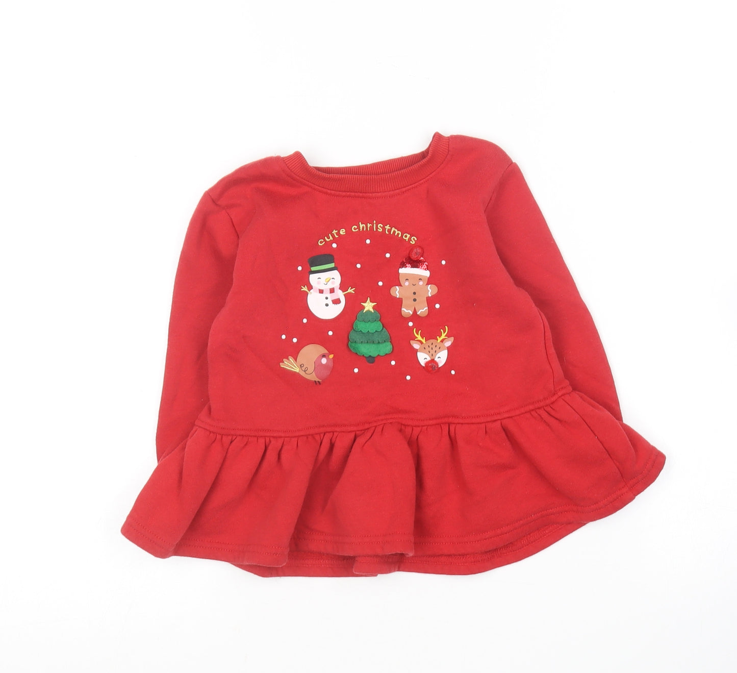 Primark Girls Red Round Neck  Cotton Pullover Jumper Size 2-3 Years   - Christmas Jumper