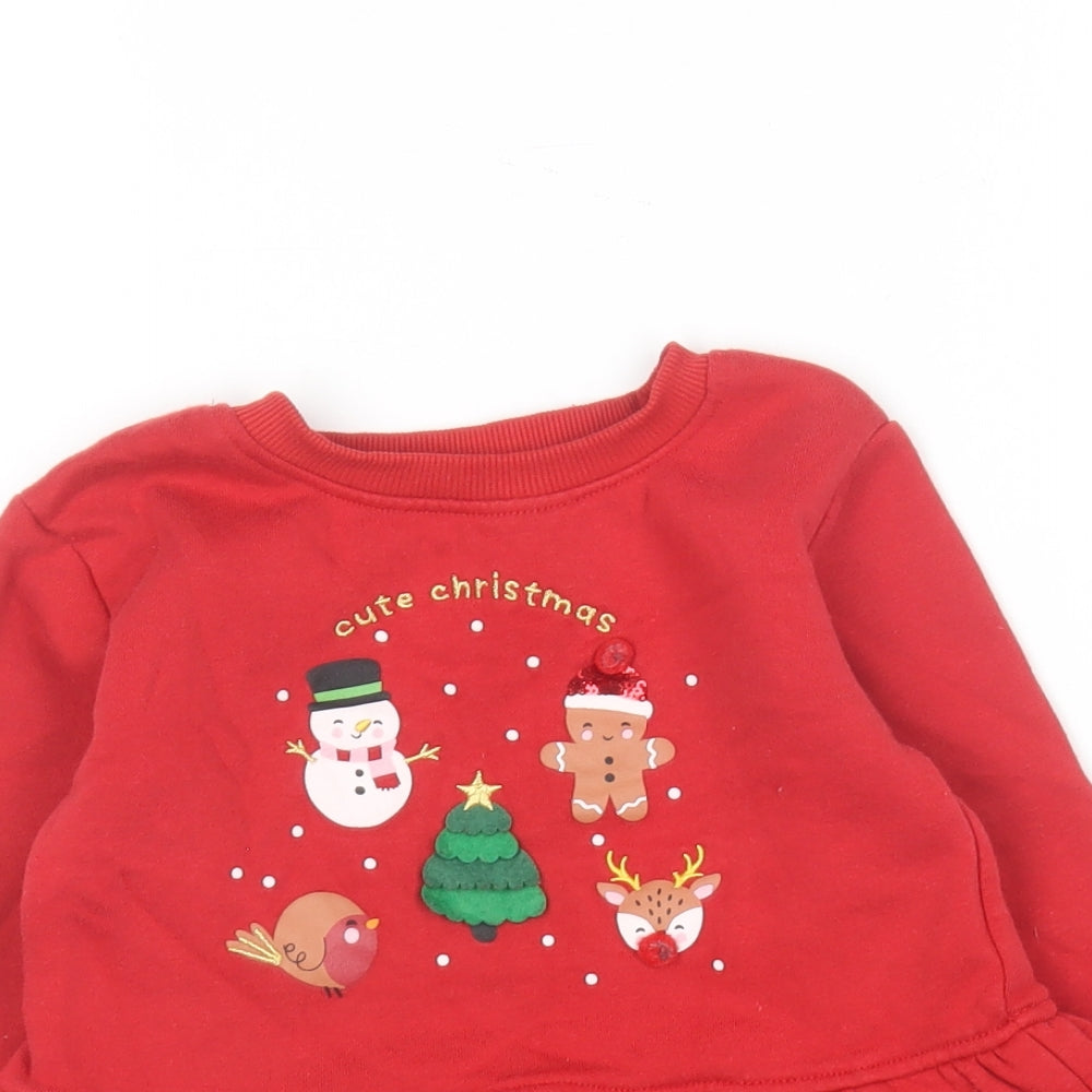 Primark Girls Red Round Neck  Cotton Pullover Jumper Size 2-3 Years   - Christmas Jumper