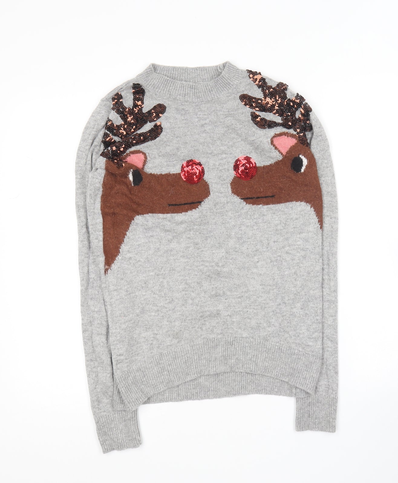 H&M Girls Grey Round Neck  Polyamide Pullover Jumper Size XS   - Christmas Jumper