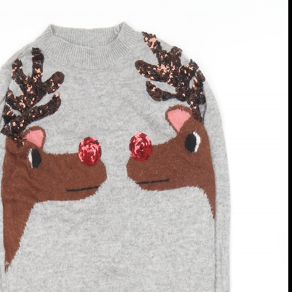 H&M Girls Grey Round Neck  Polyamide Pullover Jumper Size XS   - Christmas Jumper