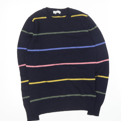 Warehouse Womens Blue Round Neck Striped Polyester Pullover Jumper Size 8