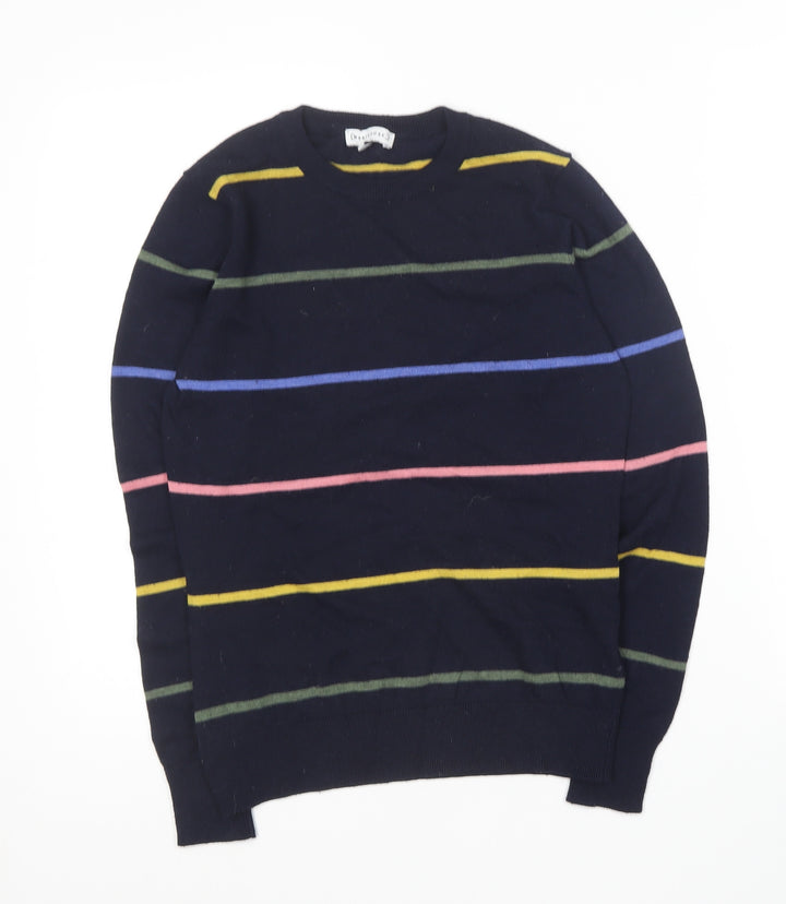 Warehouse Womens Blue Round Neck Striped Polyester Pullover Jumper Size 8