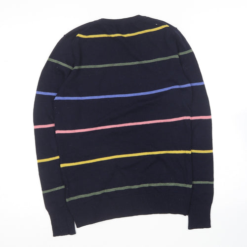 Warehouse Womens Blue Round Neck Striped Polyester Pullover Jumper Size 8
