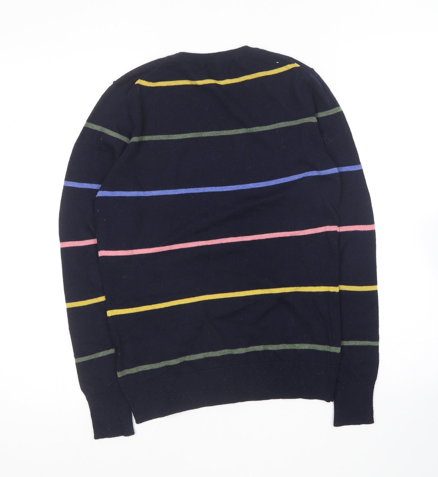 Warehouse Womens Blue Round Neck Striped Polyester Pullover Jumper Size 8