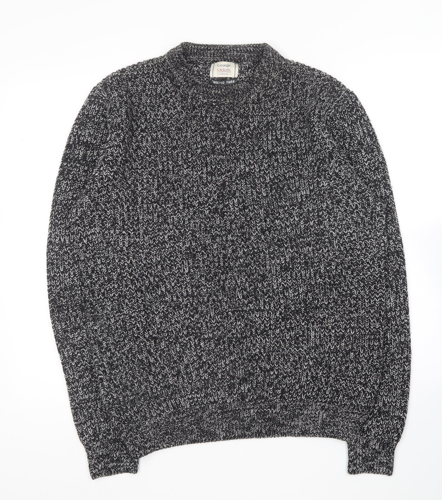 George Mens Black Crew Neck  Acrylic Pullover Jumper Size M