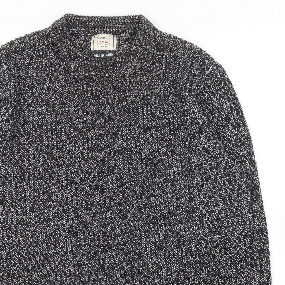 George Mens Black Crew Neck  Acrylic Pullover Jumper Size M