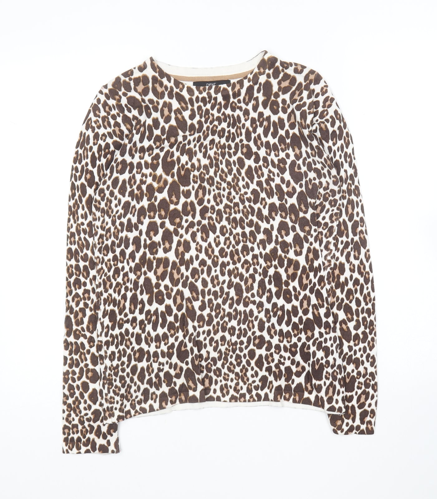 NEXT Womens Brown Round Neck Animal Print Viscose Pullover Jumper Size 12