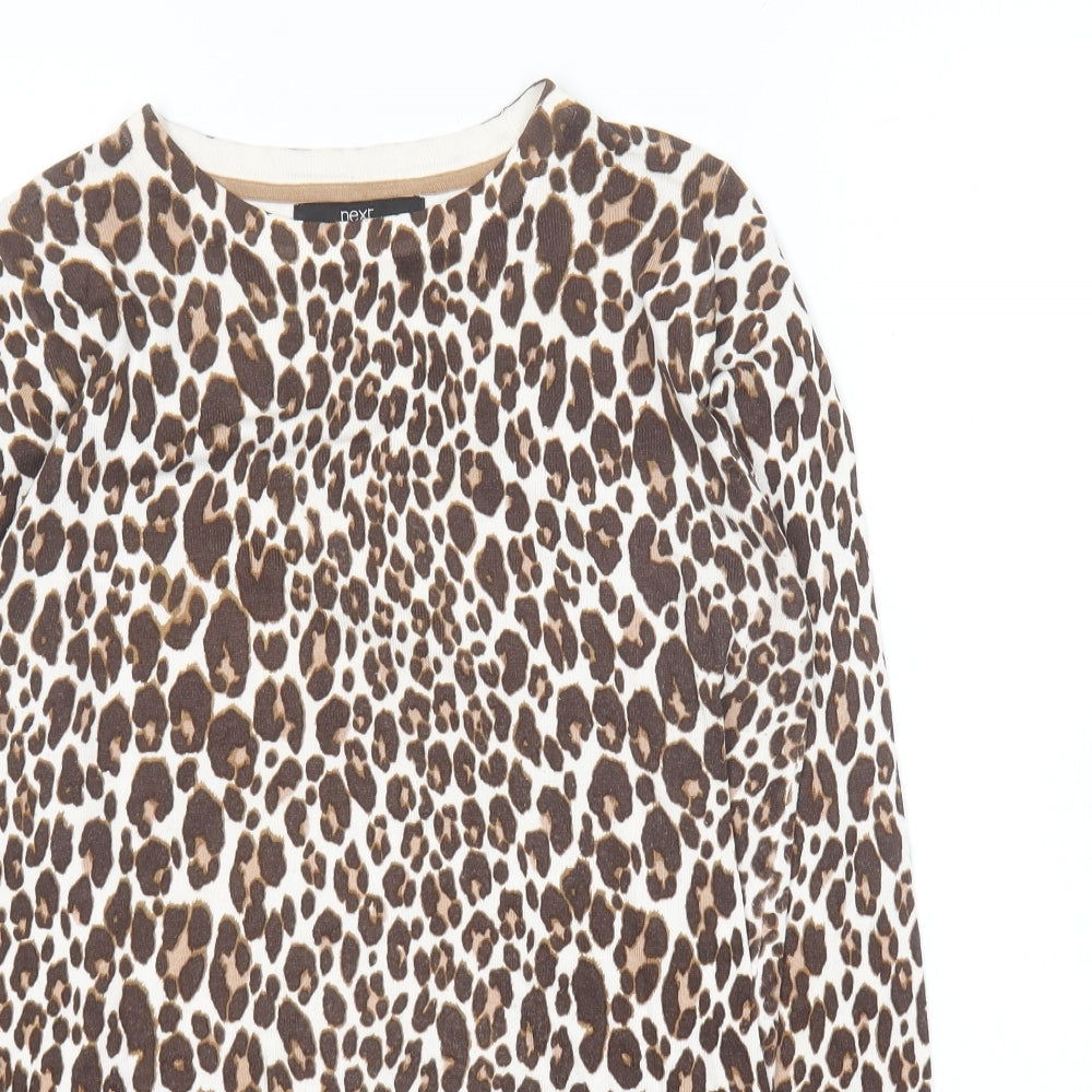 NEXT Womens Brown Round Neck Animal Print Viscose Pullover Jumper Size 12